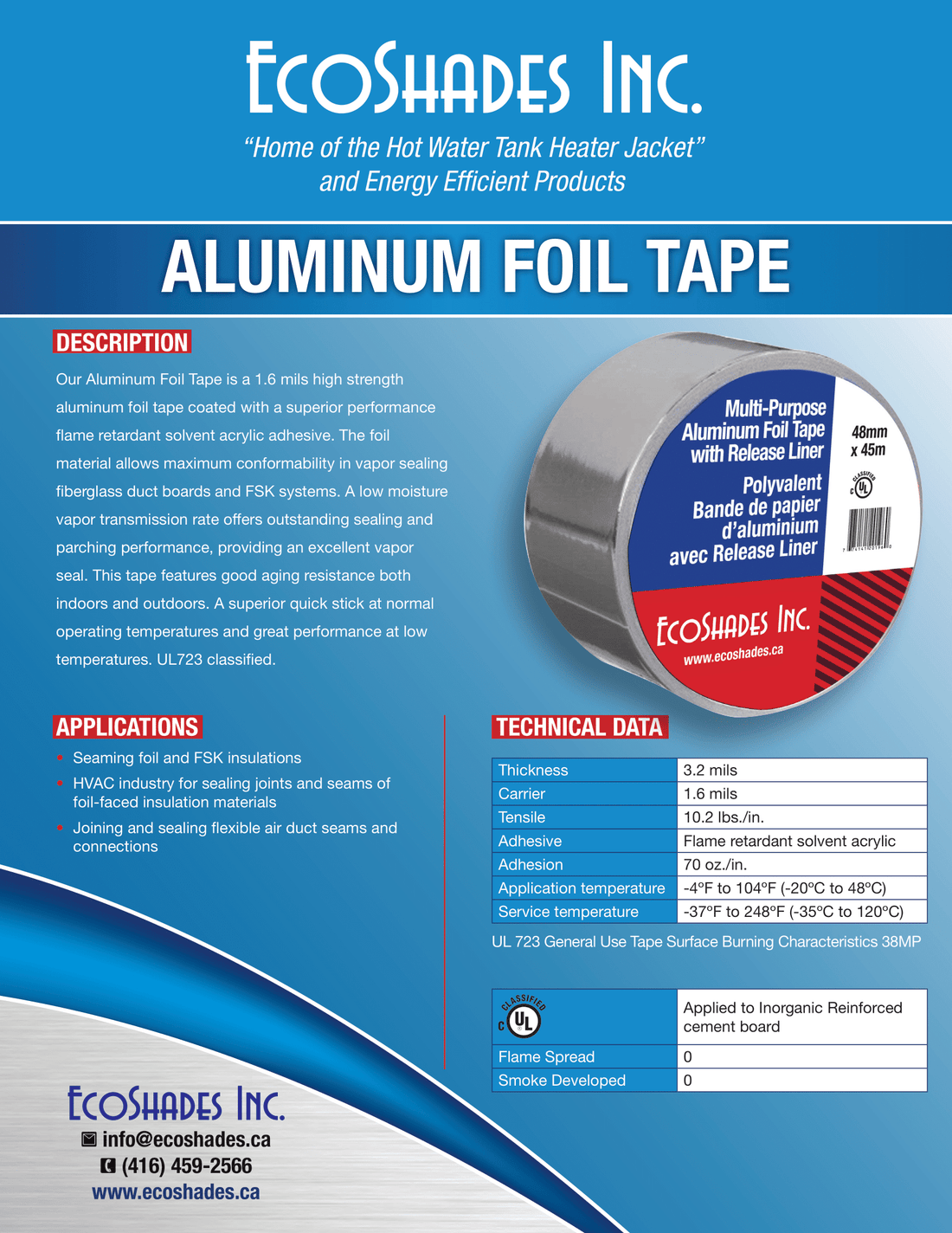Aluminum FOIL Tape, 48mm x 45m (1.9" x 148') with Liner Peel Backing (2/Pack)