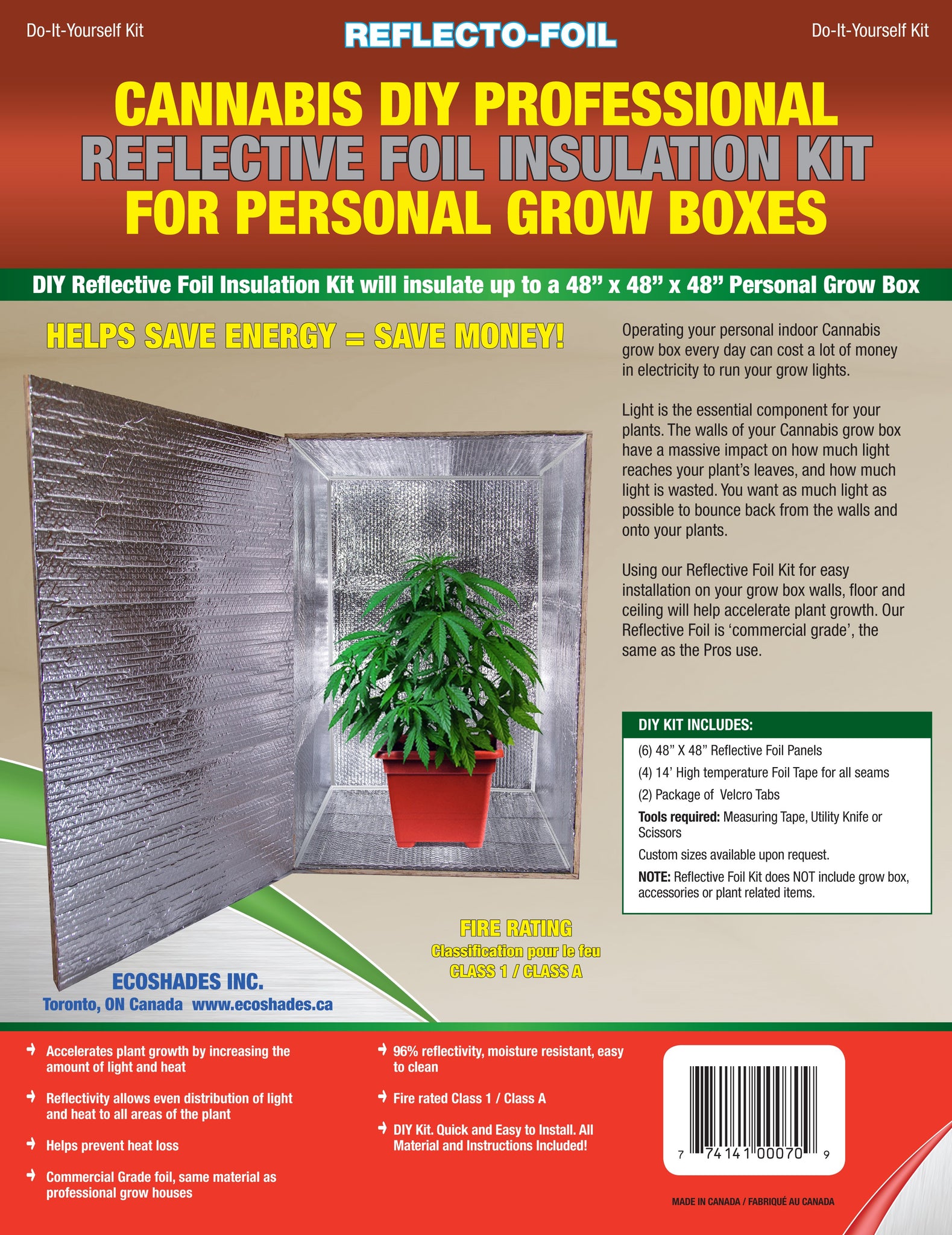 Cannabis DIY Reflective Thermal Foil Insulation Kit For Personal Grow Box 48" X 48"X 48"