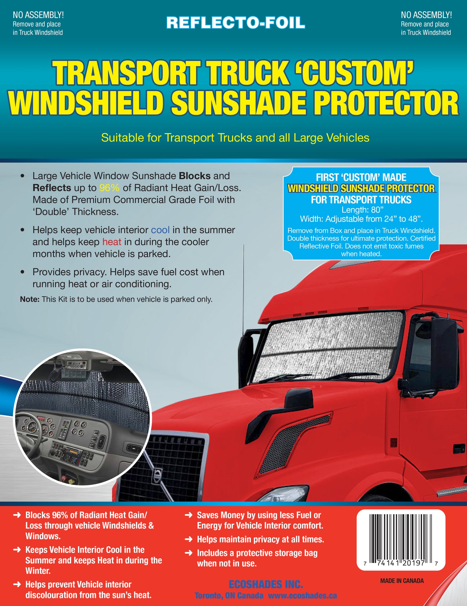 Transport Truck Custom Windshield Sunshade Protector